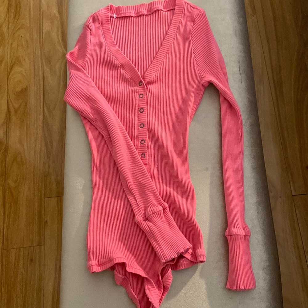 Women’s Ribbed Front Buttons Long Sleeve Body Suit Size Small